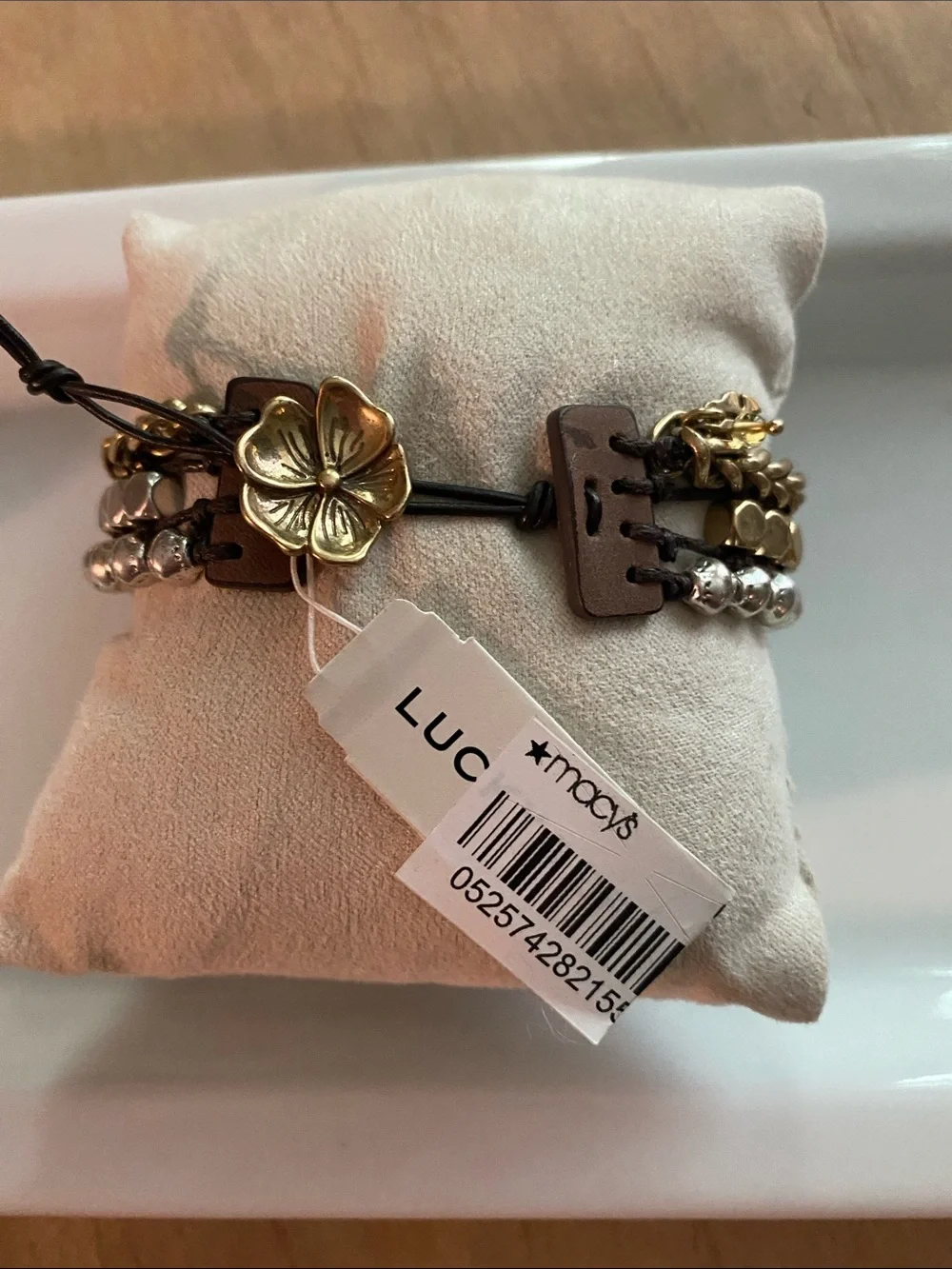 Lucky Brand Gold, Silver & White Braided Multi-Row Bracelet